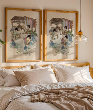 Charmante illustration des arts textiles traditionnels dans un cadre serein