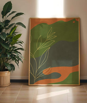 Abstrakte botanische Kunst mit Goldblatt auf buntem Hintergrund