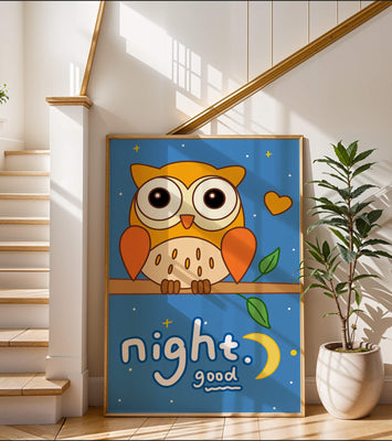 Colorful owl illustration with night theme and positive message