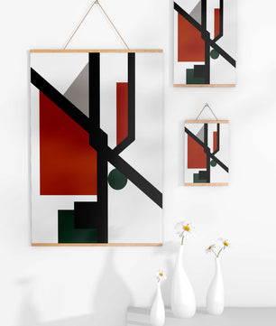 Colorful geometric abstract art with bold black lines