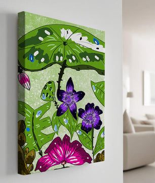 Bunte Blumenillustration mit exotischen Blumen und Blättern