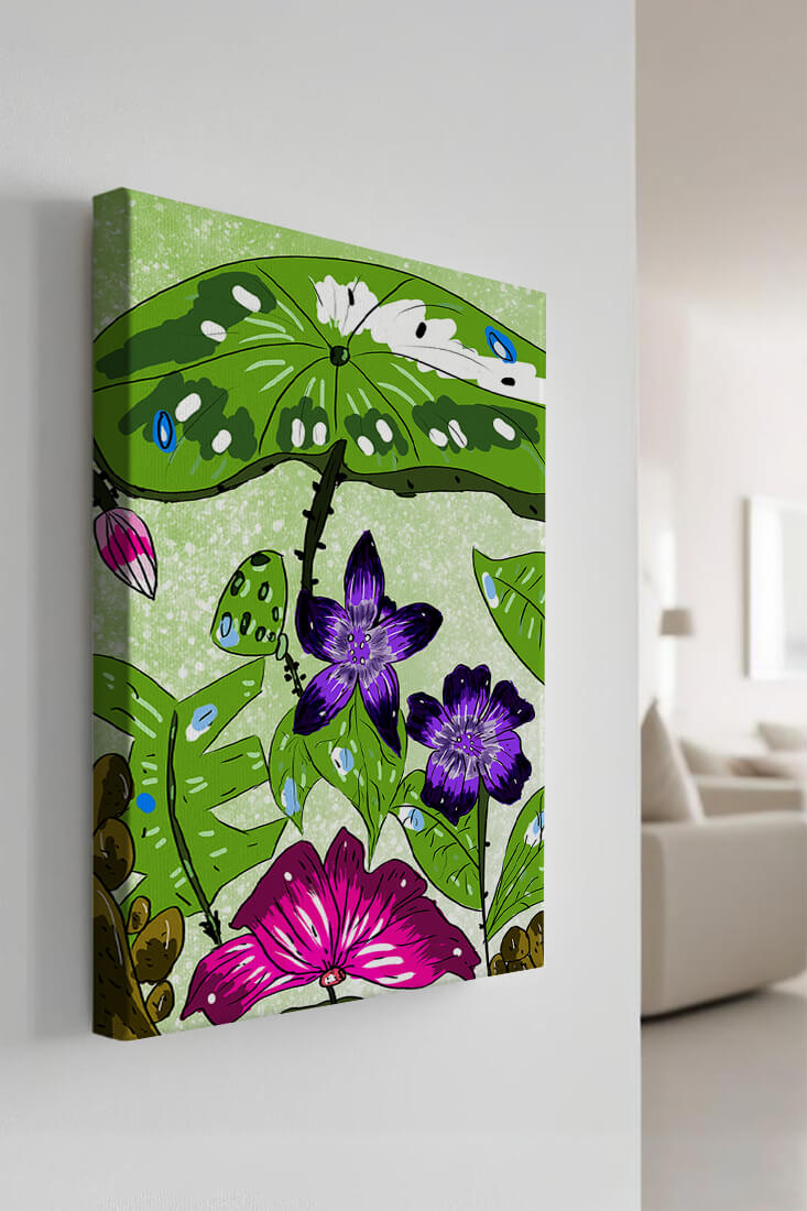 Bunte Blumenillustration mit exotischen Blumen und Blättern