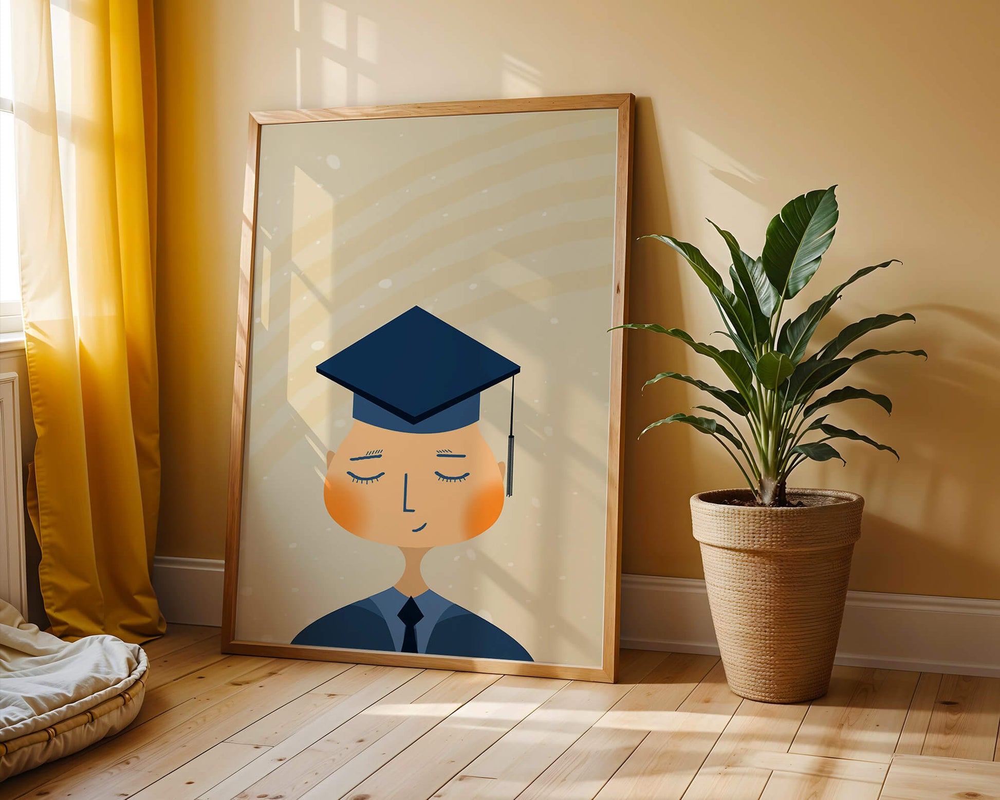 Illustration of a graduate with cap and closed eyes