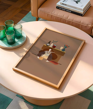 Escena acogedora con mujer junto a la chimenea y elementos decorativos