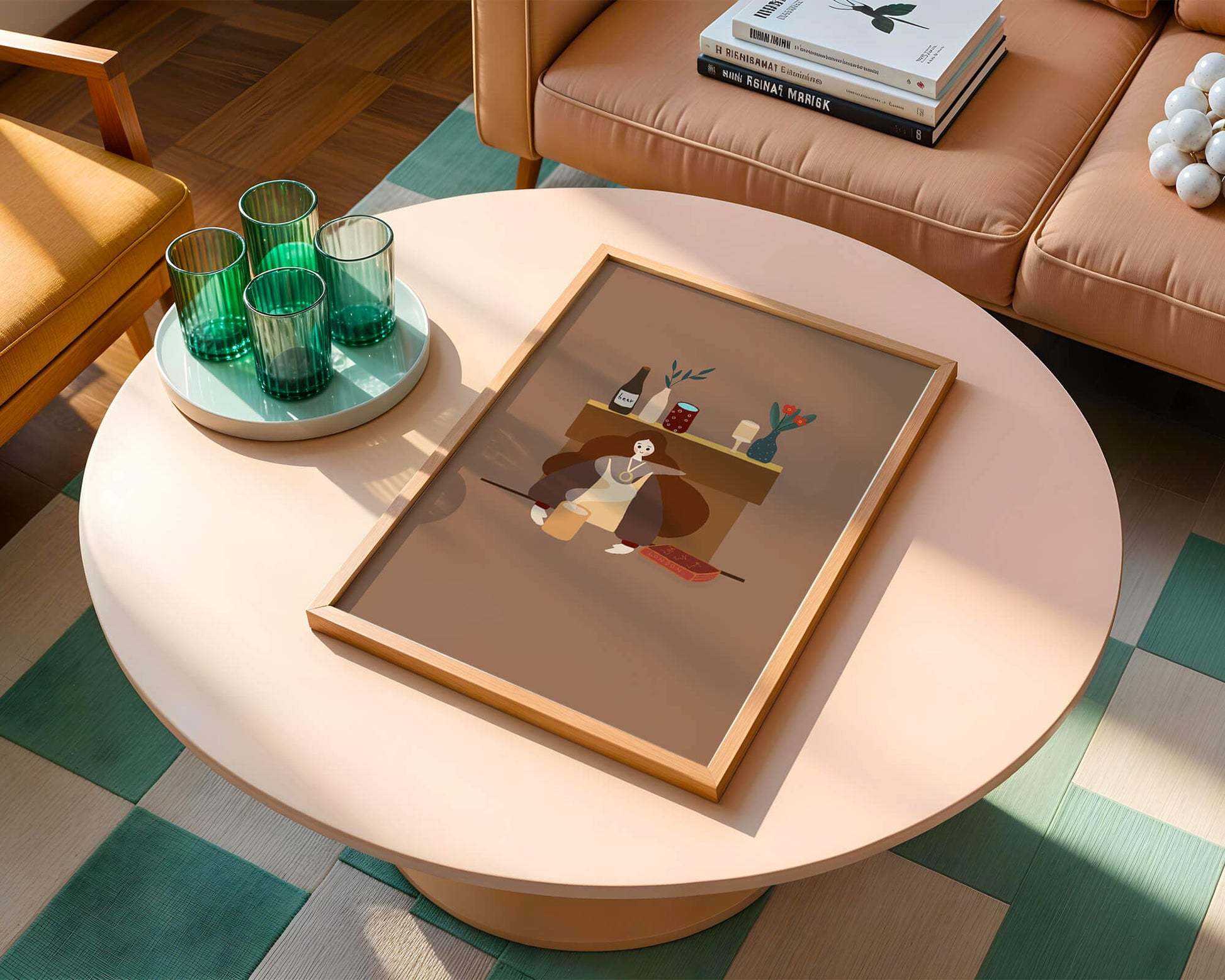 Escena acogedora con mujer junto a la chimenea y elementos decorativos