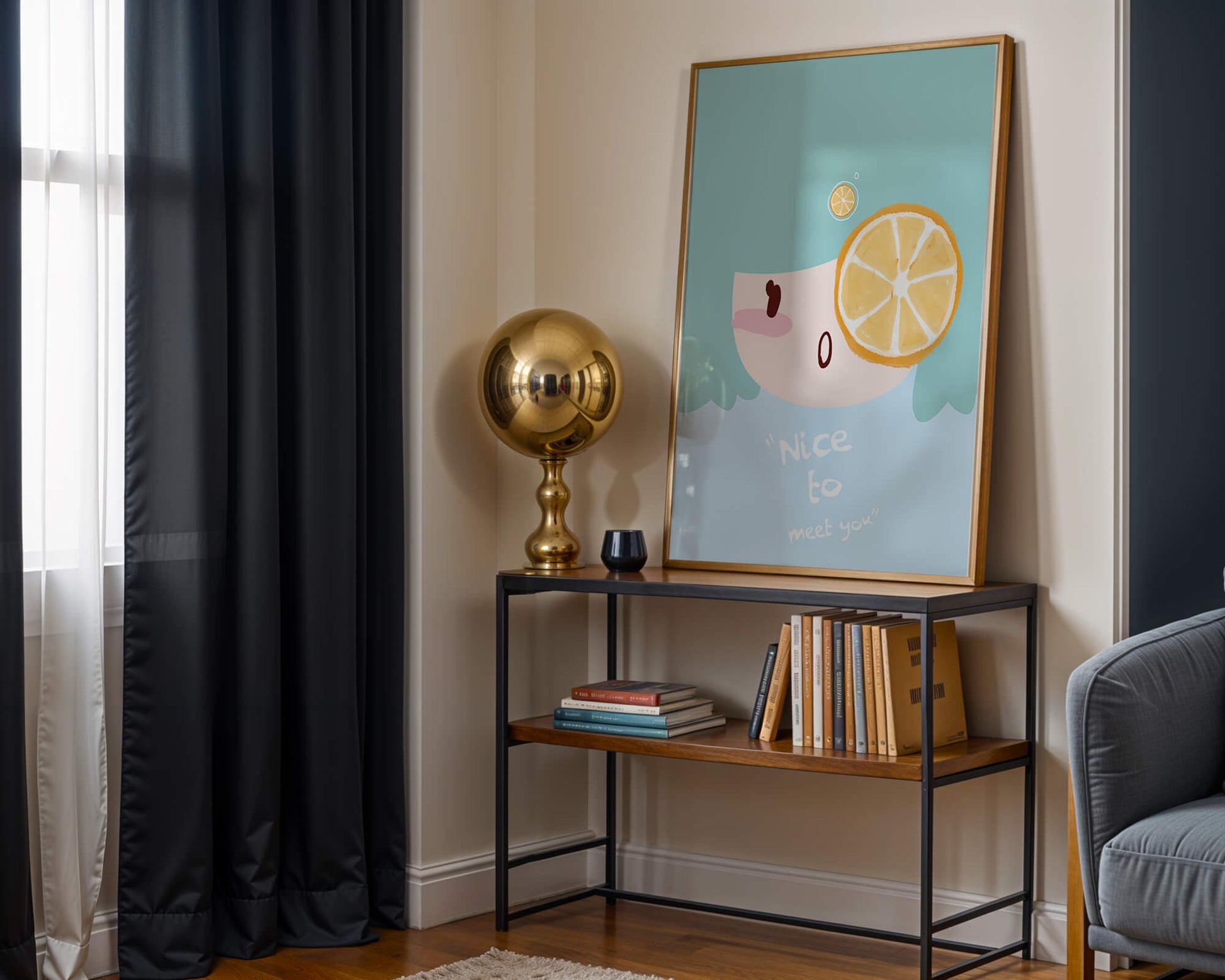 Playful Illustration of a Cartoon Face with Citrus Accent