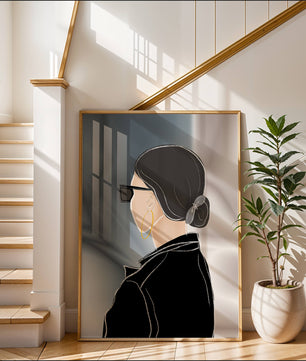 Modern woman with sunglasses and gold hoop earrings
