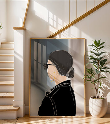 Modern woman with sunglasses and gold hoop earrings