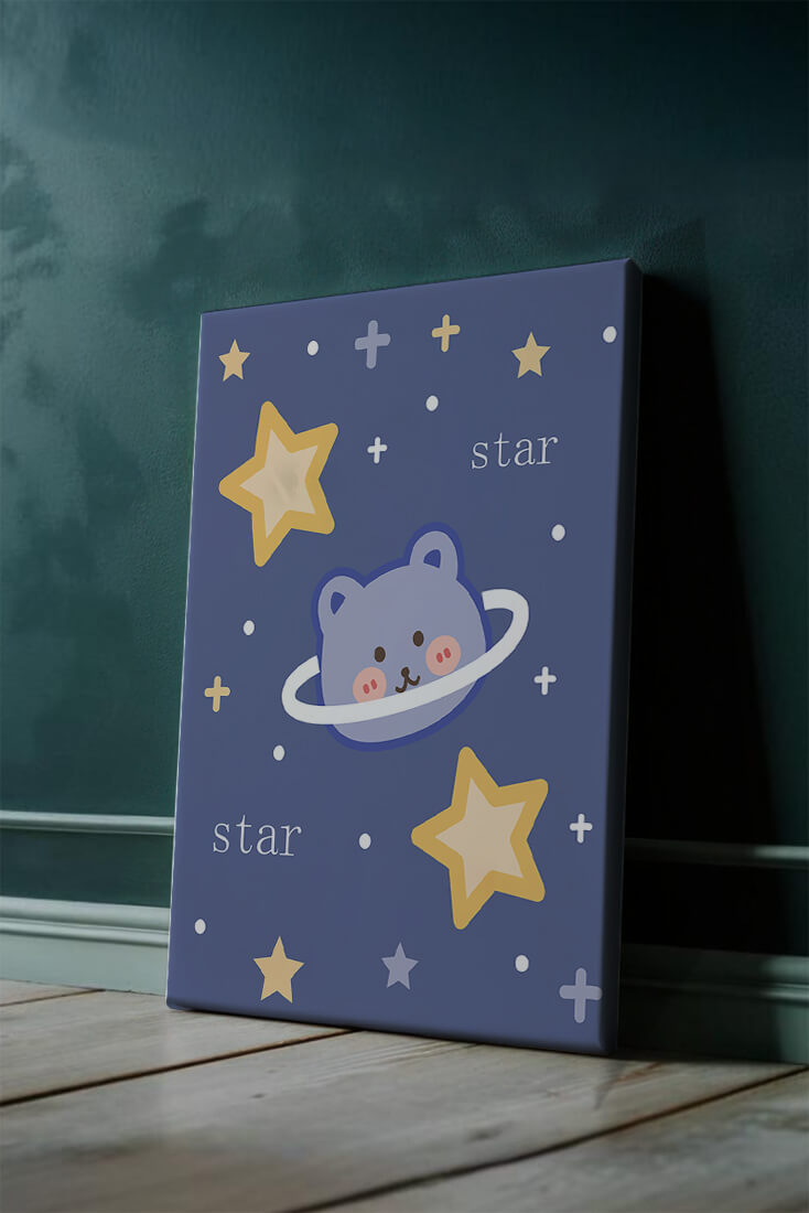 Adorable cartoon bear with stars on a blue background