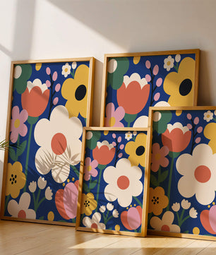 Colorful Floral Abstract Pattern On Dark Blue Background