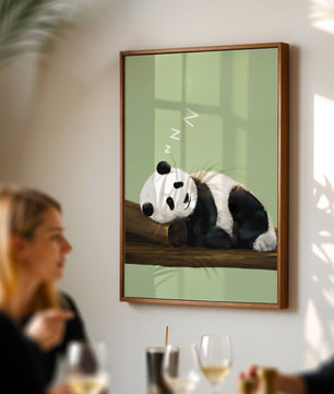 Peaceful panda resting on a log in a serene setting