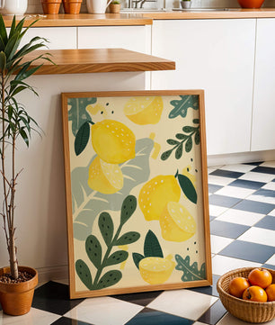 Vibrant lemon and leaf pattern design for home decor