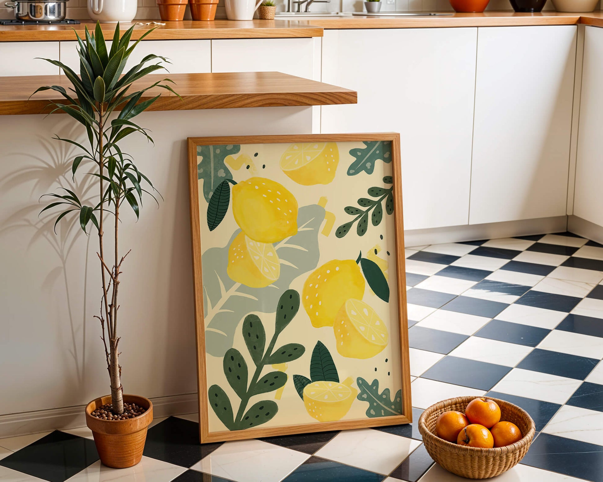 Vibrant lemon and leaf pattern design for home decor