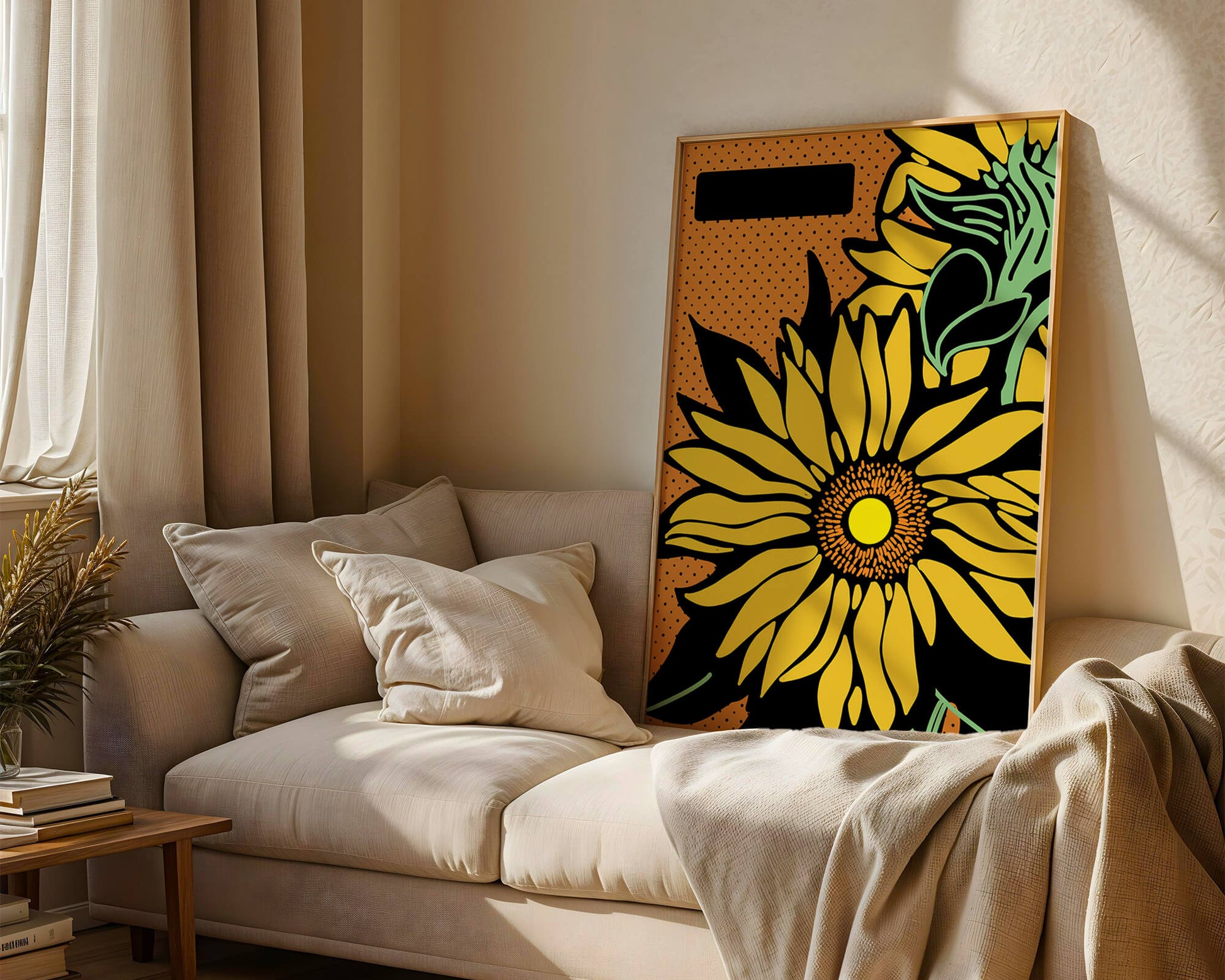 Colorful sunflower illustration with bold lines and dots