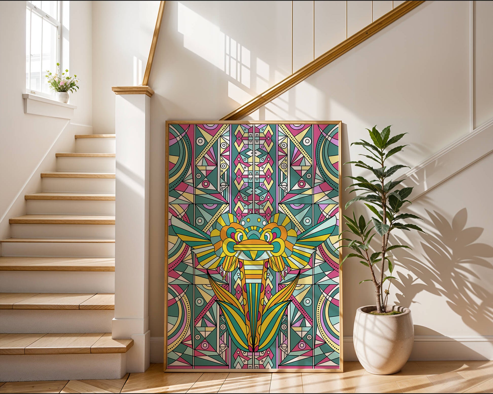 Elefante geométrico abstracto con colores vibrantes