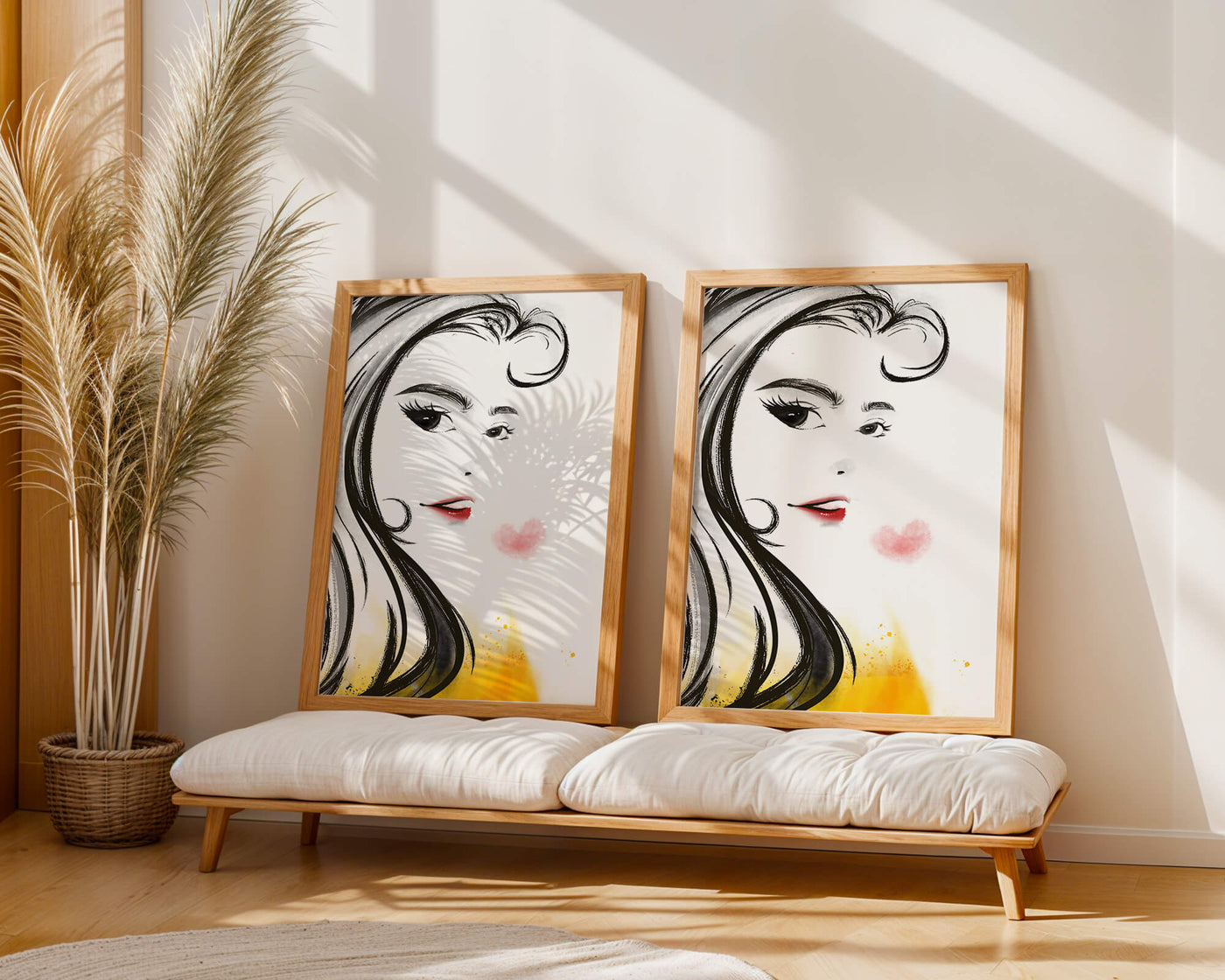 Elegant portrait sketch with red lips and a heart motif