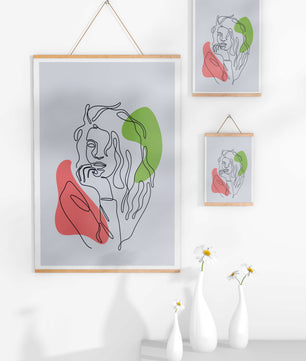 Modern Line Art Portrait With Abstract Shapes