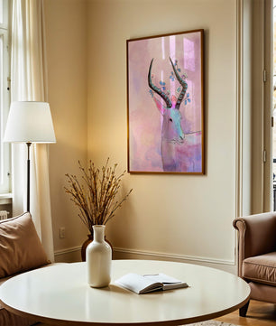 Pastel watercolor illustration of antelope with floral horns
