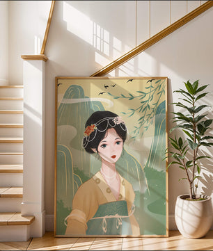 Traditional Asian Art Featuring Woman with Jewel Embellishments