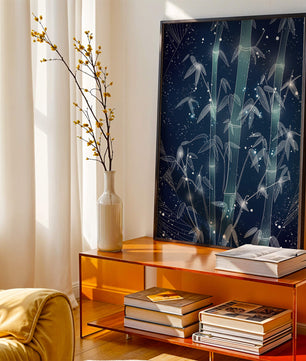 Illustration Of Bamboo With Snowfall In A Night Sky - Mi tienda