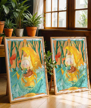 Aquarius zodiac illustration with whimsical character and vibrant colors