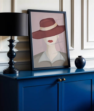 Stylish Woman in Vintage Hat with Minimalist Fashion Art