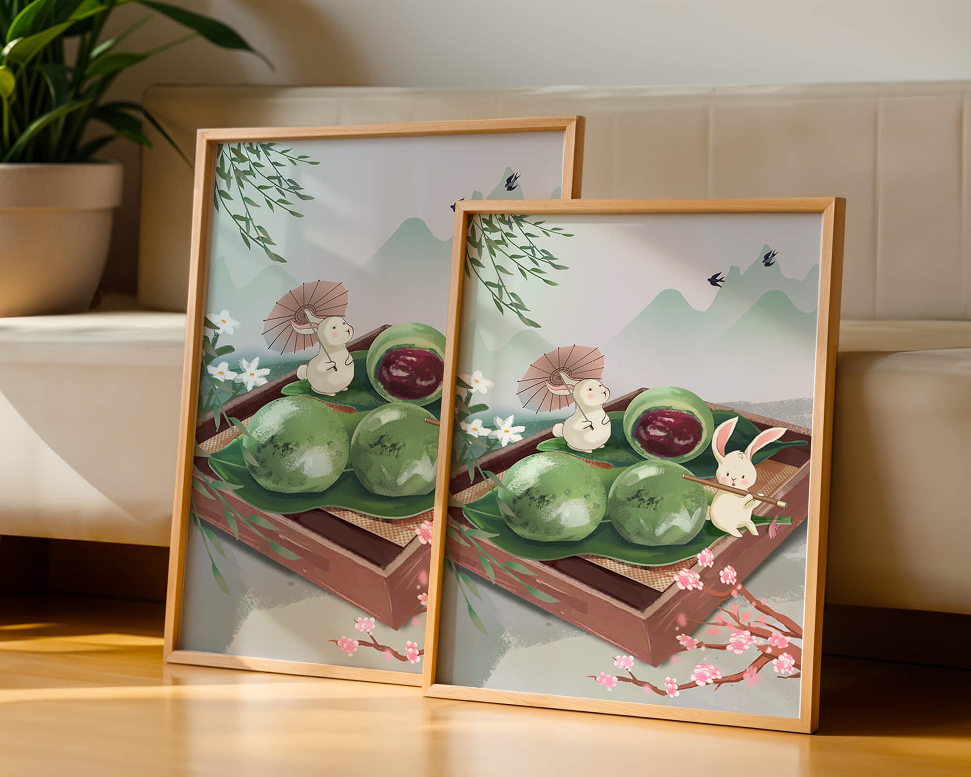 Charming Hasen mit Mochi und Berglandschaft