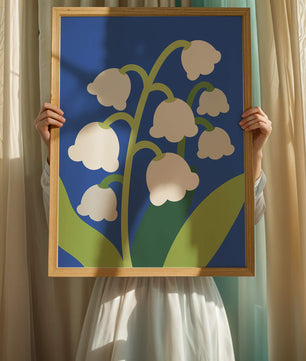 Abstract Lily of the Valley Illustration on Blue Background