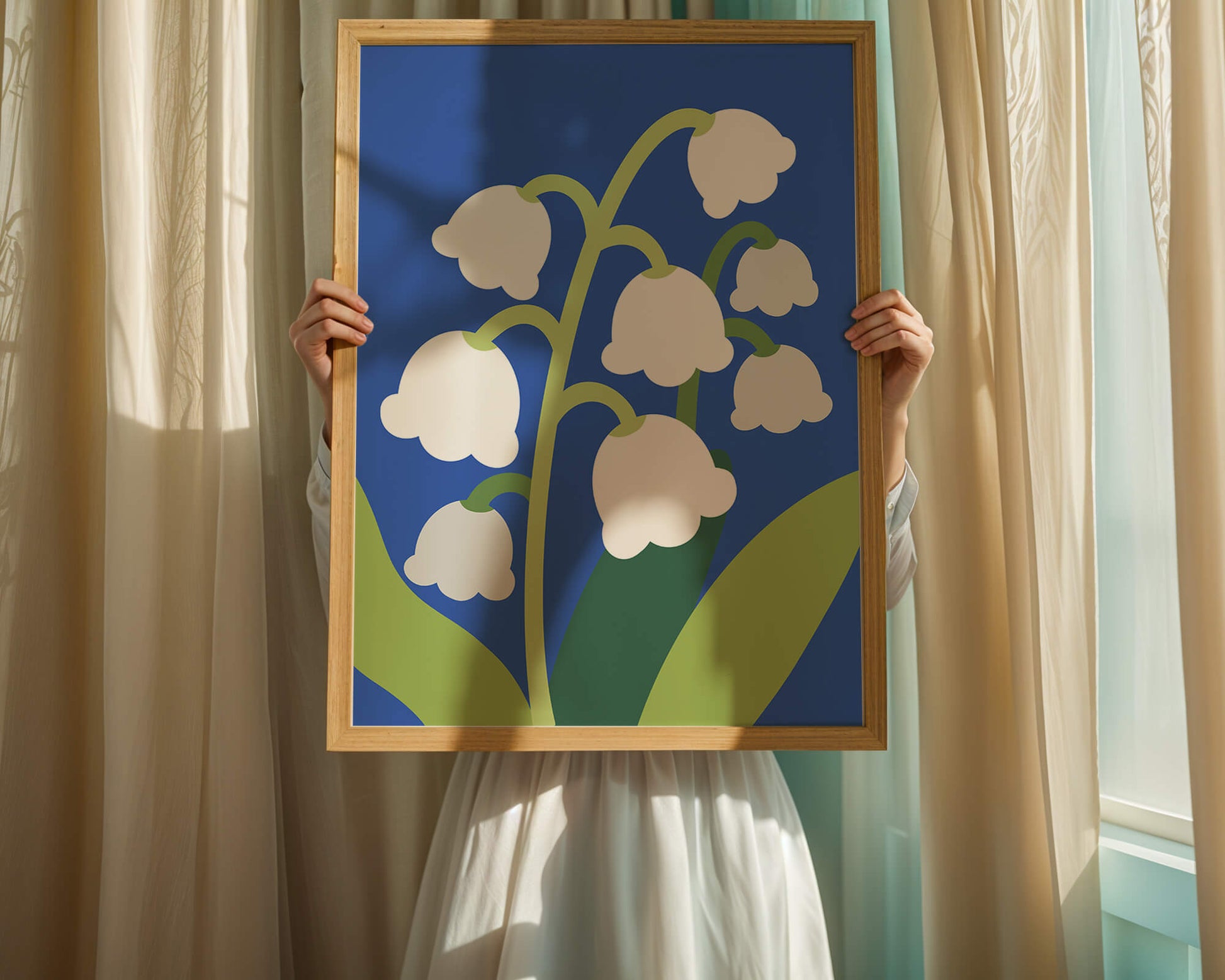 Abstract Lily of the Valley Illustration on Blue Background