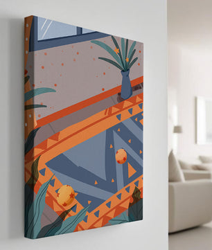 Modern Abstract Interior with Geometric Patterns and Plant