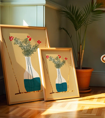 Vase with Red Flowers and Golden Accents