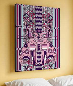 Art de chat géométrique coloré avec motifs abstraits en tons pastel