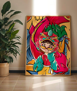 Vibrant illustration featuring a character in traditional costume with dragon elements