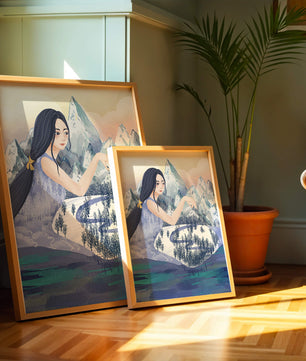 Majestic Woman Overlooking Snowy Mountain Landscape