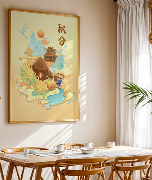 Charming autumn scene with traditional elements and nature motifs