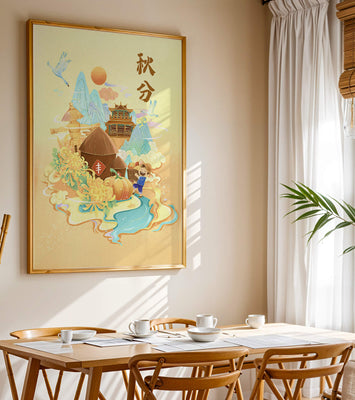Charming autumn scene with traditional elements and nature motifs