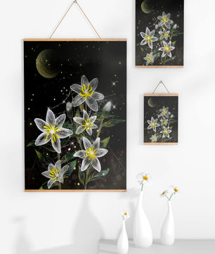 Luminous Night Flowers Under a Starry Sky with Golden Moon - Mi tienda