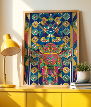 Arte abstracto geométrico colorido con patrones simétricos