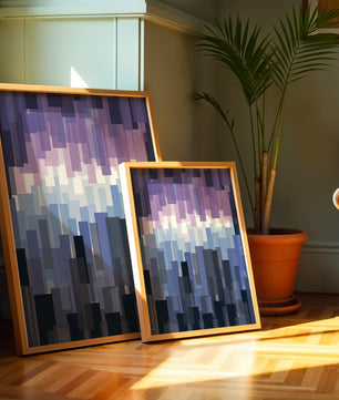 Abstrakter pixeliger Farbverlauf mit Blau- und Lilatönen