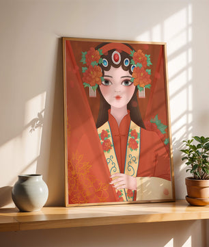 Traditional Asian Portrait with Floral Headdress and Elegant Garments - Mi tienda