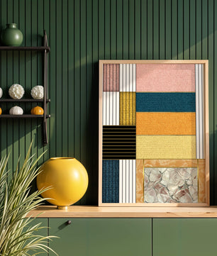 Geometric Abstract Art with Textured Blocks and Gold Accents - Mi tienda