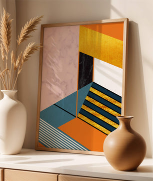 Abstraktes geometrisches Design mit Marmor- und Goldtexturen