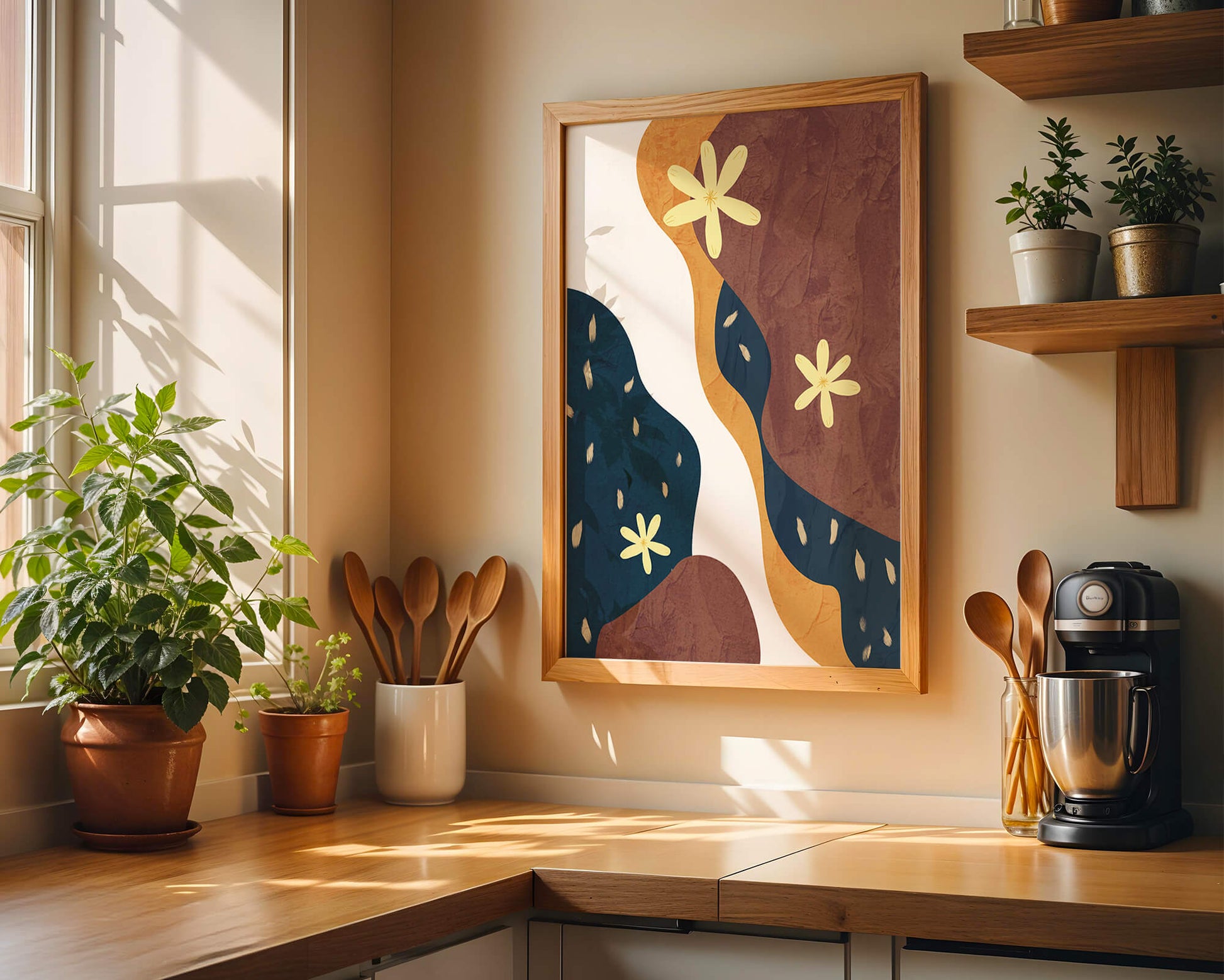 Abstract Floral Composition with Bold Colors and Textures