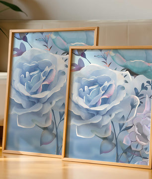 Serene Blue Roses With Delicate Leaves on Soft Background