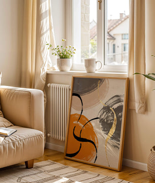 Abstract Art with Orange, Black, and Gold Brushstrokes - Mi tienda