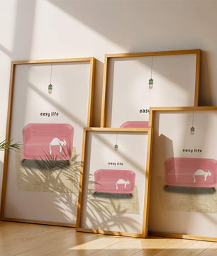 Minimalist Interior with Pink Sofa and Relaxed White Cat