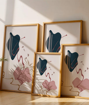 Abstract Minimalist Art with Curved Lines and Golden Accents