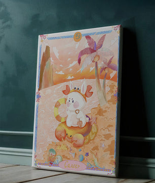 Charming Zodiac Cancer Illustration with Cartoon Bunny on a Beach