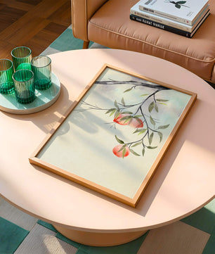 Peaceful Botanical Illustration of Branches with Leaves and Peaches - Mi tienda