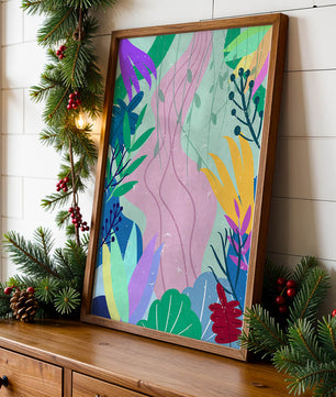 Abstract Botanic Composition with Vibrant Leaves and Shapes